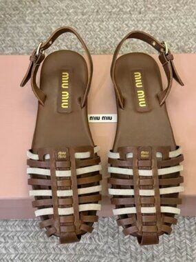 Miu Miu Brown Leather Cage Gladiator Sandals